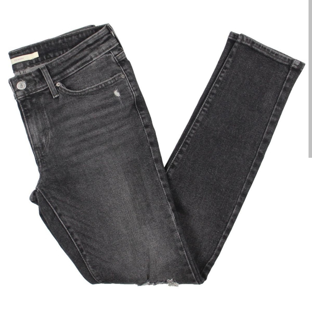 NWOT LEVIS 711 SKINNY WOMENS DISTRESSED WASHED BLACK JEANS 26